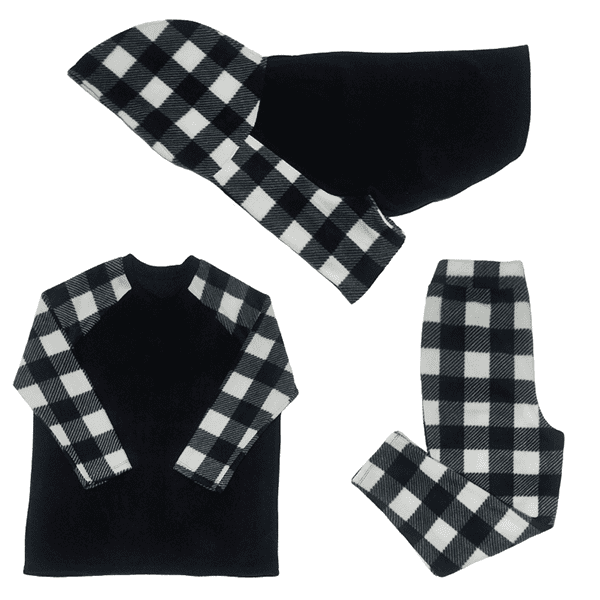 Black White Plaid Fleece Matching Pajamas Set