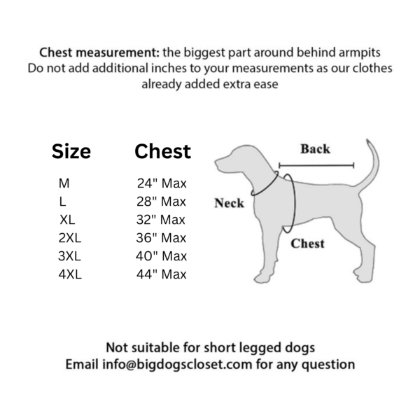 large dog pajama size chart